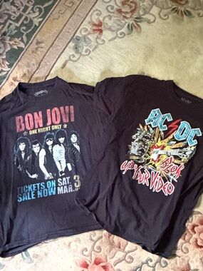Goodie Two Sleeves Bon Jovi & AC/DC Graphic Band Tee Bundle | Size L | Licensed